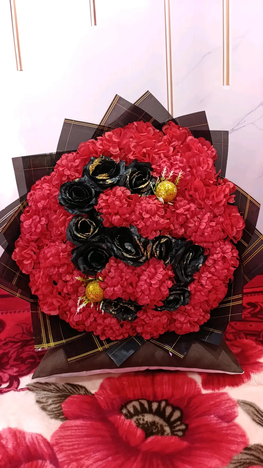 Premium Artificial Flower Bouquet – Red & Black Roses