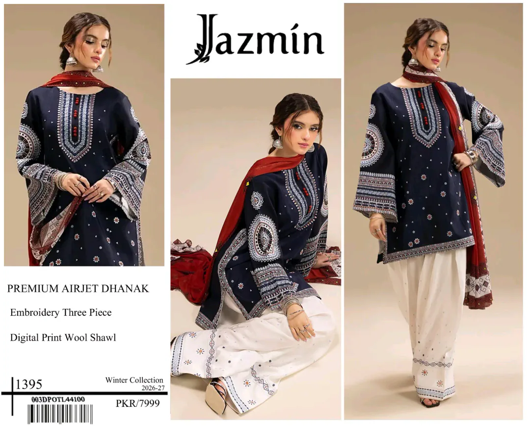 Premium Jazmin 1395 Airjet Dhanak 3PC Winter Suit 2026-27